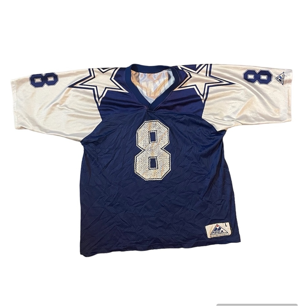Men Vintage Apex One Troy Aikman Dallas Cowboys Navy Blue NFL Football Jersey